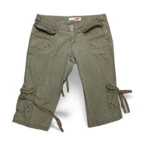 Tyte Jeans Cargo Army Green Capris Women's Size 9 Tie Pockets 100% Cotton